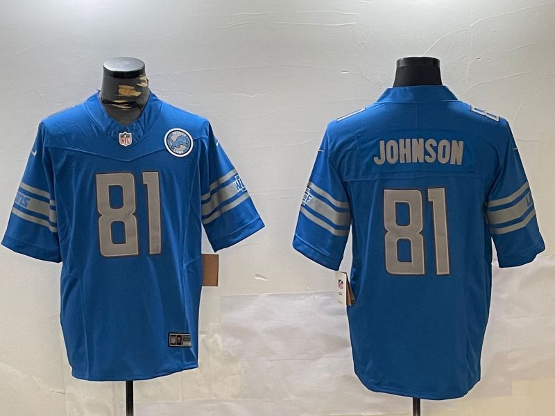 Men Detroit Lions #81 Johnson Blue three generations 2024 Nike Limited NFL Jersey style 2